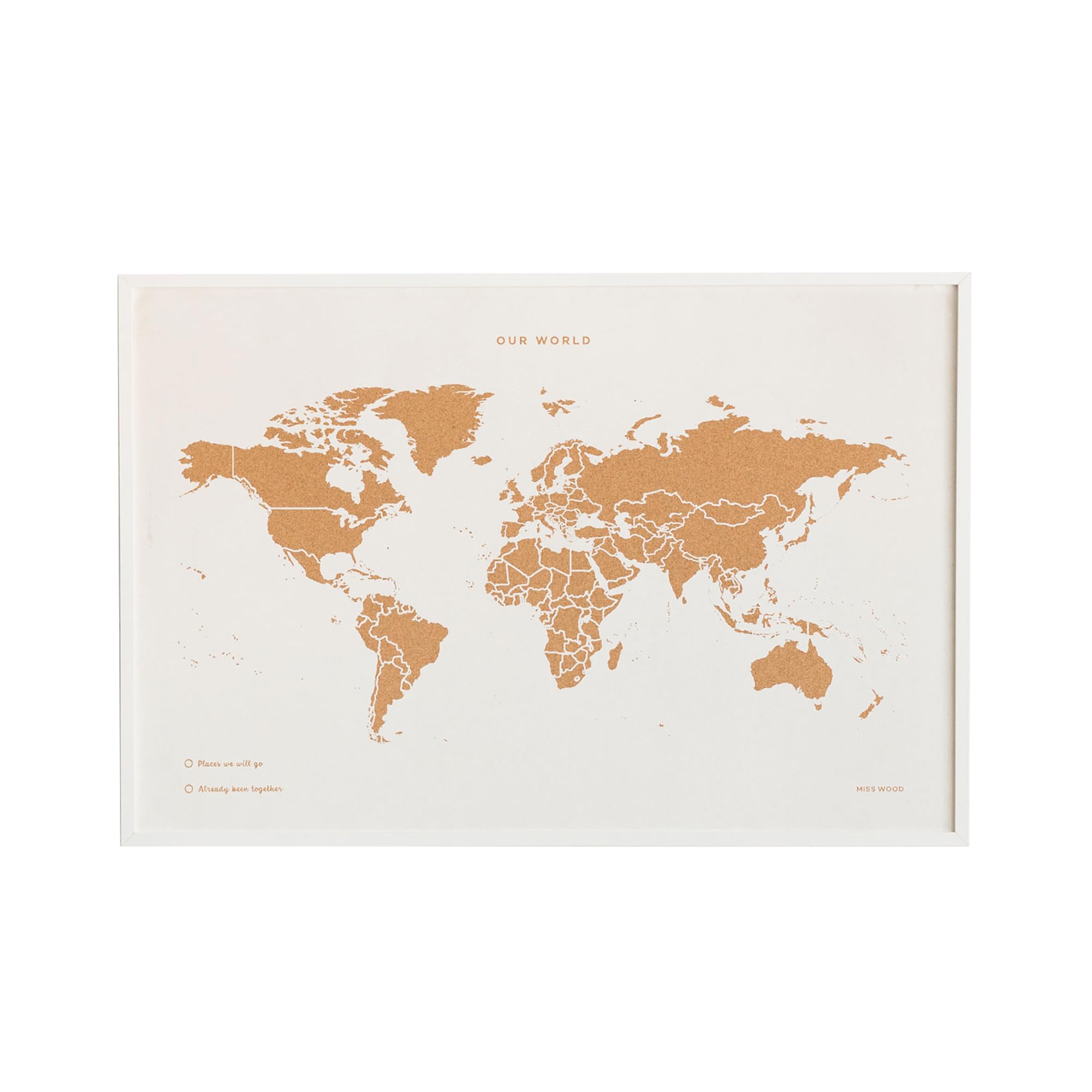 Mapa del Mundo de Corcho Special Edition con Marco 90 x 60 cm (Blanco)