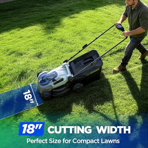 Image of 18-Inch 80V Max Brushless Cordless Push Electric Lawn Mower | Includes two batteries and charger; 296Wh total energy and 2-in-1 mowing for routine small-to-medium yard care.