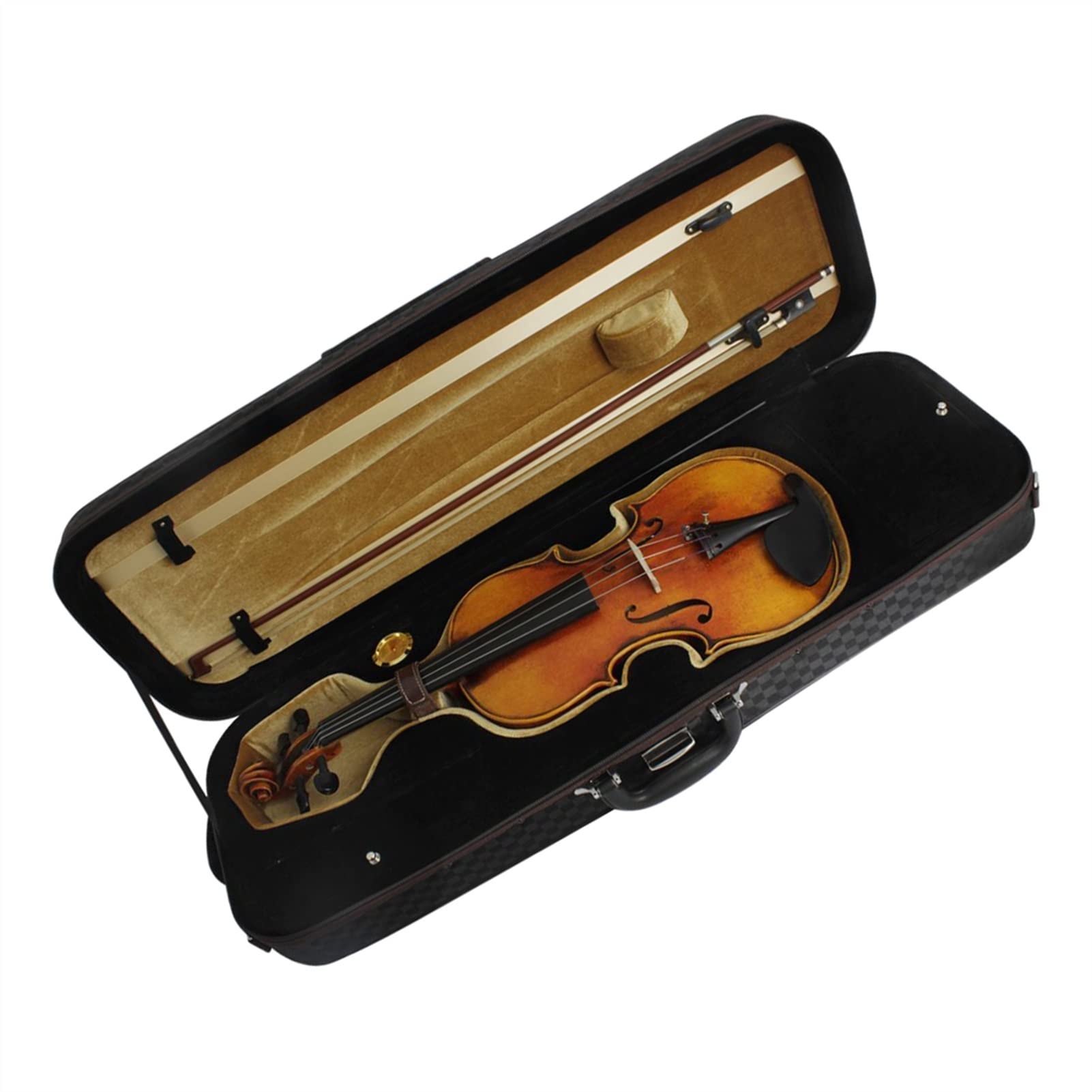 Full Size Custodia per Violino Cassa del Violino Robusta 4/4 A Grandezza Naturale, Custodia Rigida del Violino Nero con Serratura Igrometro Cinghie Regolabili