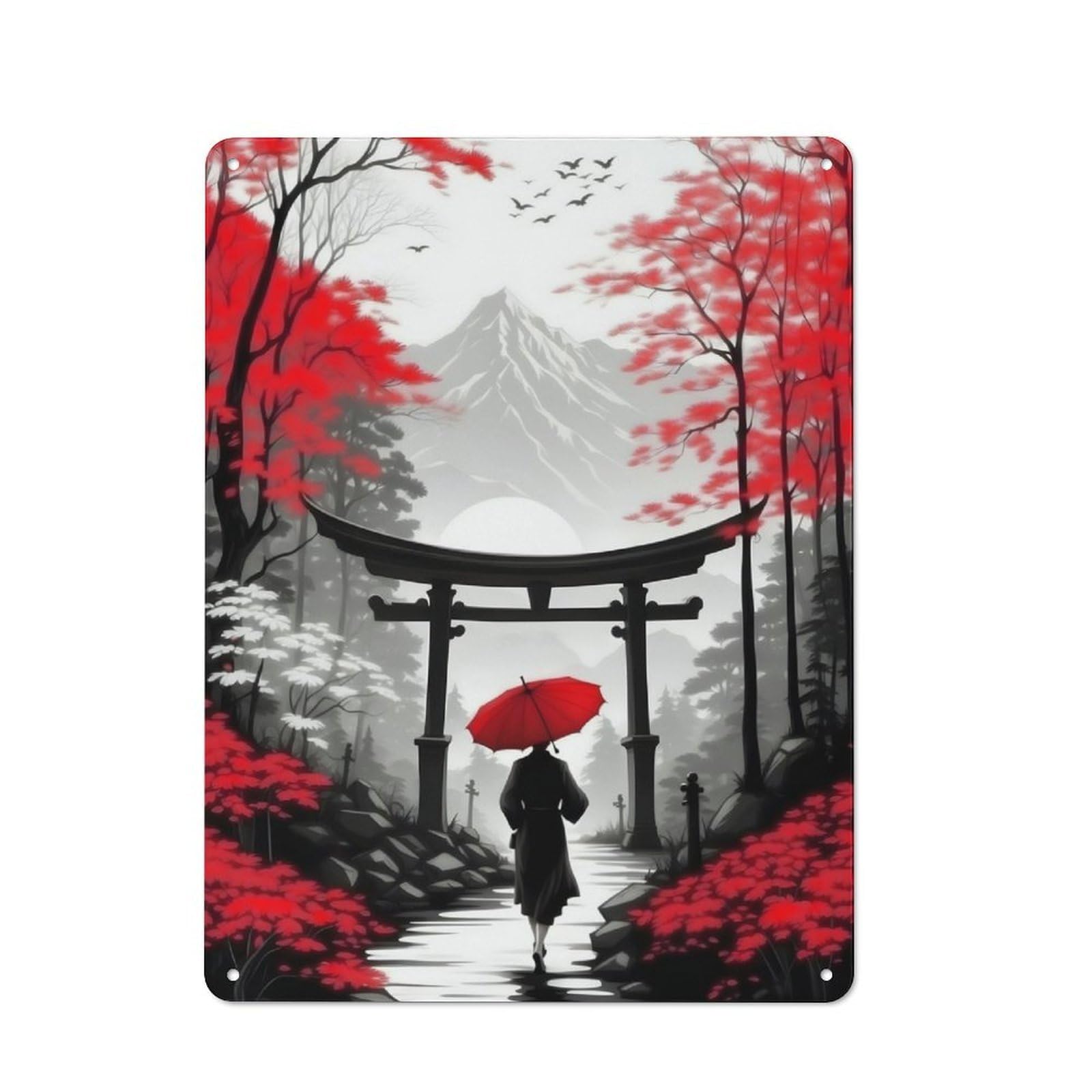 Junmoney Lady In Red Fall Metal Wall Decor Sign, Home Decor Sign For Country Kitchen, Porch Wall Or Utility Room, Gift For Mum, Friends Or Flower Lovers, 40X30cm