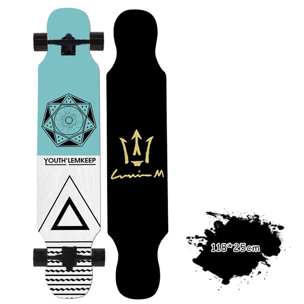 SHIJING Skateboard Longboard Double Kick Complete Skateboard Cruiser Concave Deck for Adults, Teens, Children, 118 x 25 cm Maple Board