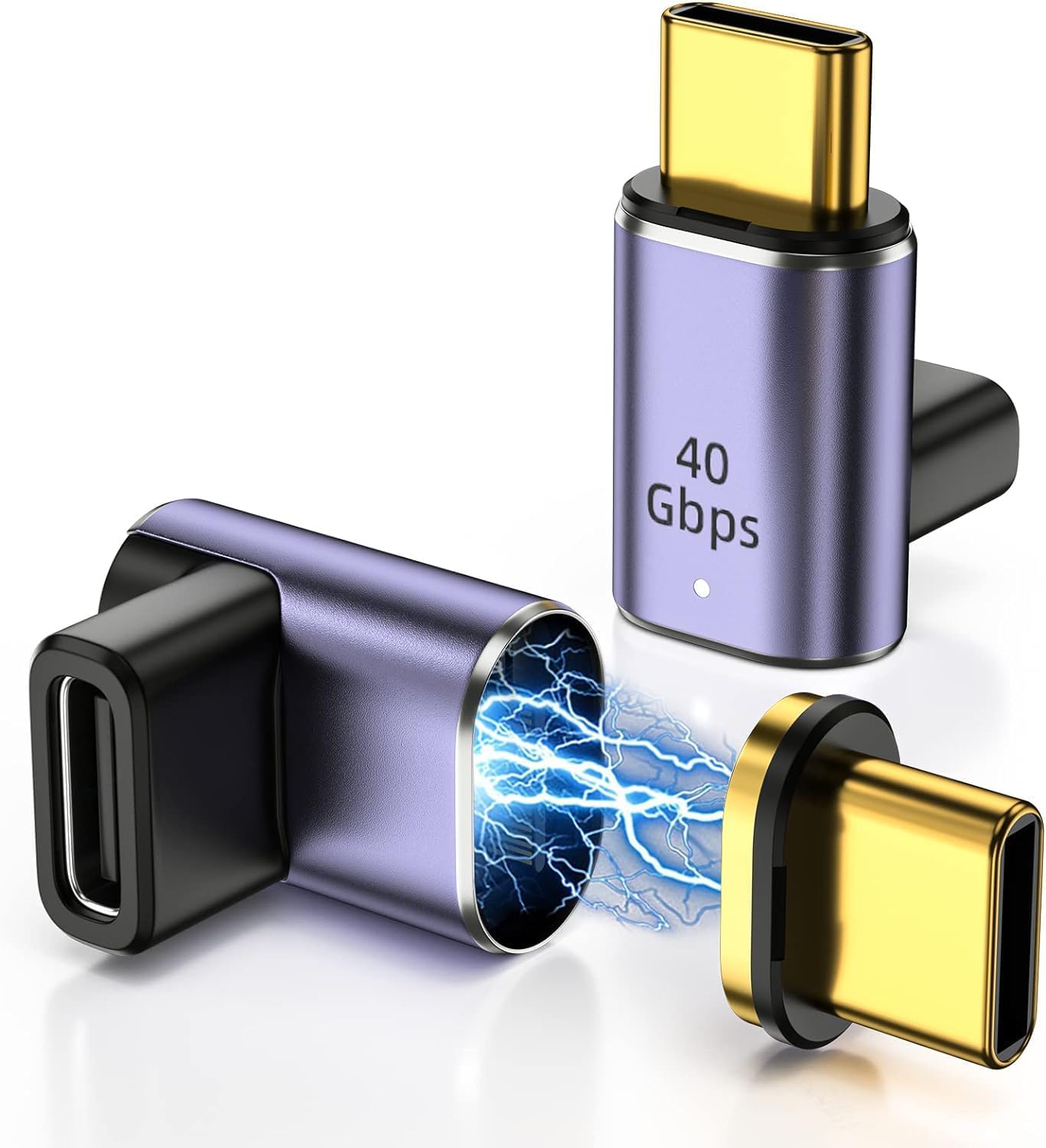 RuhZa USB C Magnetic Adapter 24 pins Right Angle USB C 90 Degree Adapter with PD 100w USB4 40Gbps 8K 60Hz Video for Thunderbolt 4 MacBook Pro/Air, Steam Deck, Switch,VR and More Type C Devices Pack 1