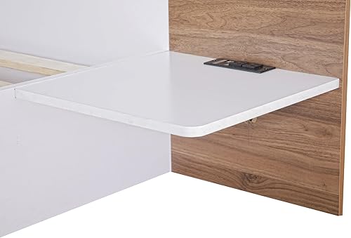 Miniatura 8 de Cama de plataforma de tamaño Queen con cabecero y cajones, marco de cama de plataforma de madera maciza con estantes, puertos USB y enchufes, marco