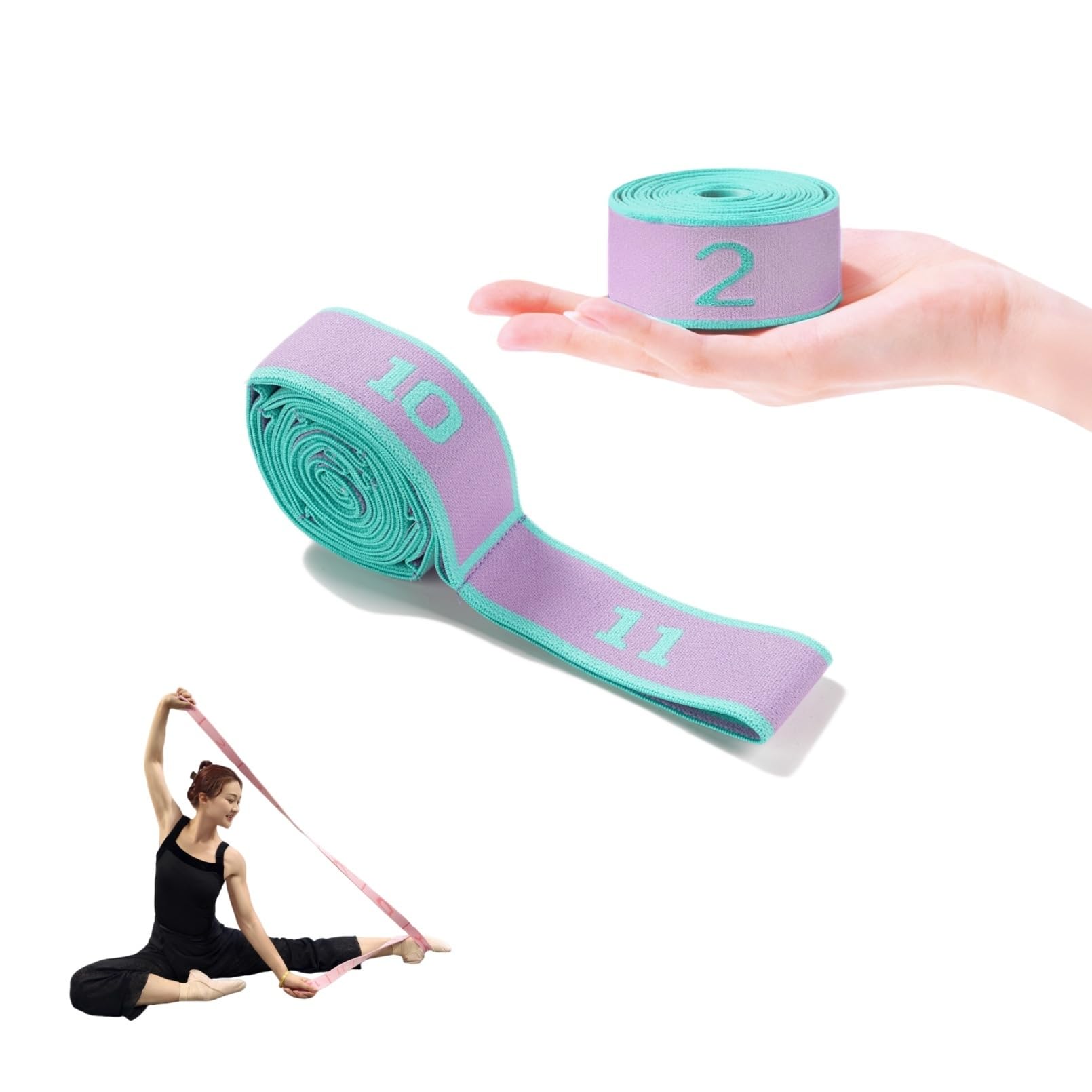 11 Loops Stretch Band Yoga, Pilates, Ballet, and Physical Therapy Stretching Strap for Flexibility, Leg Stretching, and Exercise - Durable Stretching Equipment for Dance and Fitness(Purple)