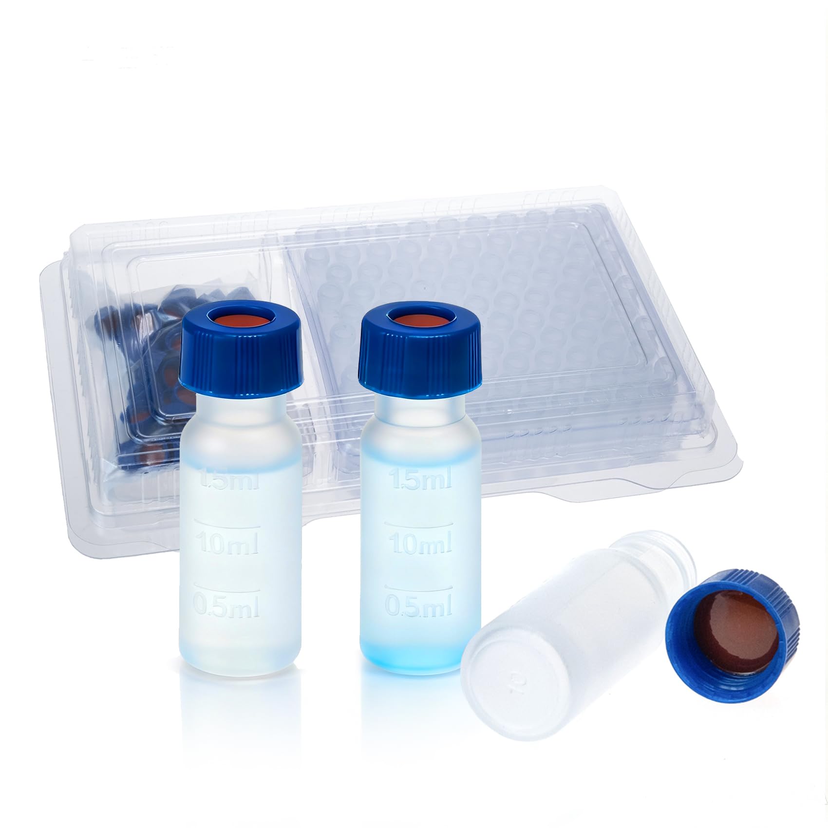 ALWSCI 2mL 9-425 PP vials per autocampionatori con graduazione. Tappo a vite a nervatura con septa da 9 mm in poliimmide/silicone rosso di 1 mm di spessore. 100pz/pz.