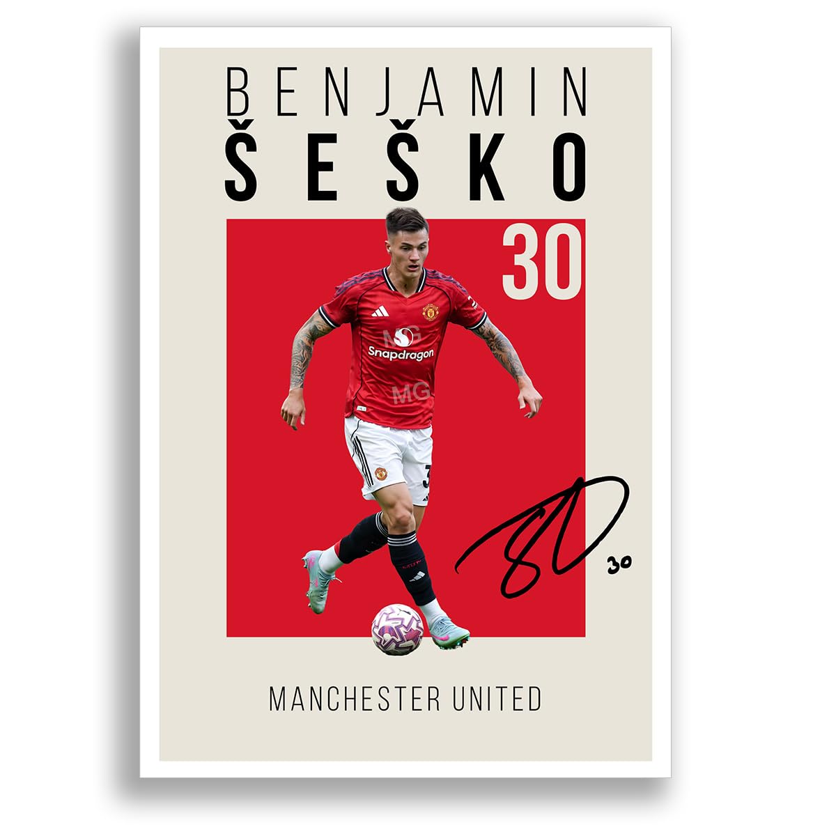 Mounted Gifts Trading A4 Poster Only Cube Benjamin Sesko Manchester United Signed Photo Poster Print Picture Display Framed Autograph Memorabilia For Football Fans Gift Man Utd Šeško Slovenia (A4 Poster Only Cube)