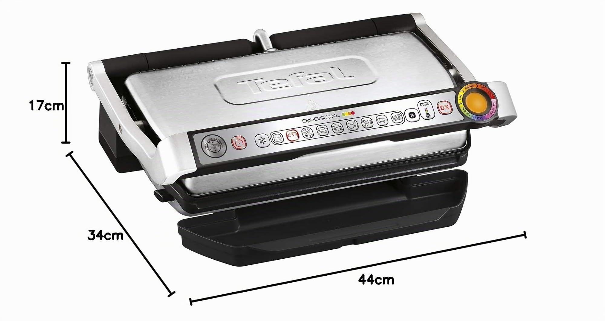 Tefal OptiGrill+ XL | Barbacoa de contacto con ajuste automático de temperatura | 9 programas automáticos | superficie de parrilla XL | Incluye bandeja para hornear | GC724D12