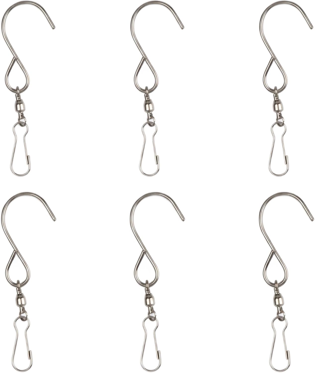 Milisten 6-Pack Swivel Hooks Clips Hanger for Wind Chimes Crystal Hanging Basket Hangers Flower Pots Plants Bird Feeders Solar Lights Lightweight Rotating Hooks for Outdoor Decor
