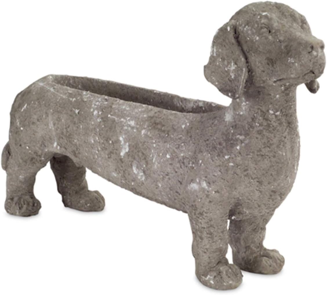 Melrose Set of 2 Gray Distressed Finish Dachshund Dog Shaped Planters 10.5