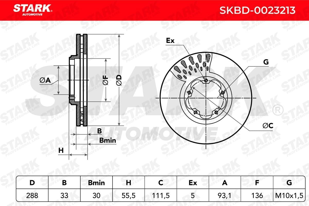 STARK SKBD-0023213 2x Disco de freno Delantero sin tornillos Compatible con FORD Transit Custom V362 Furgón FY, FZ