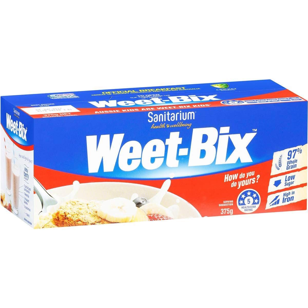 Weet-Bix375g - By Sanitarium (Made in Australia) Low in Sugar, High in Iron, High in Fiber.