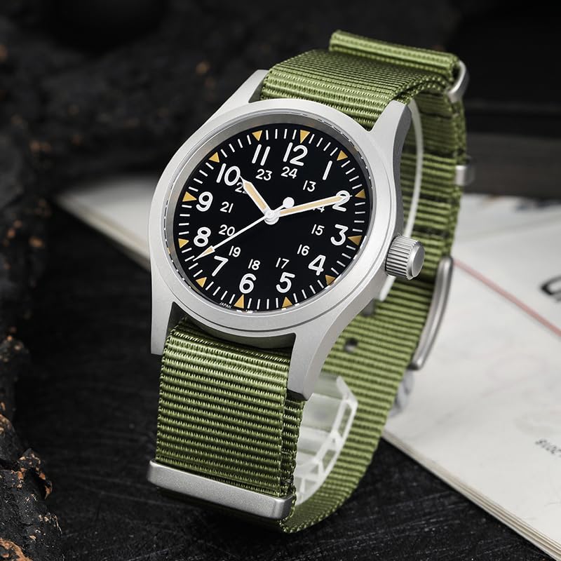 Image of Militado ML05 38mm VH31 Quartz Watch - Domed Sapphire Crystal Field Watch C3 Super Luminous Retro Sweep Wrist Watch for Men 100M Waterproof