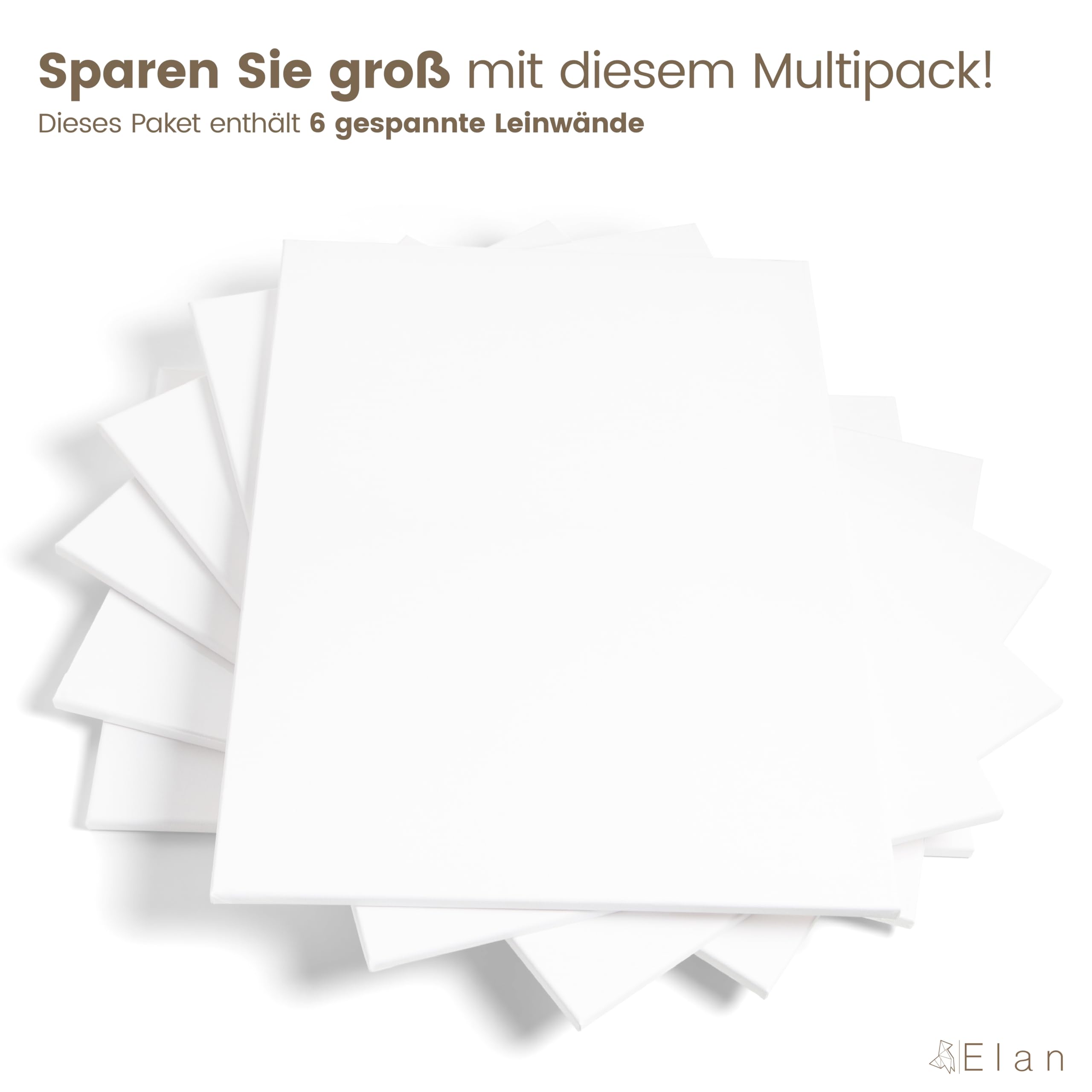 Elan Keilrahmen Leinwand 40x60 6er Set, 100% Baumwolle Leinwand zum Bemalen, Leinwände für Acrylfarben 280GSM, Leinwände, Keilrahmen 40x60