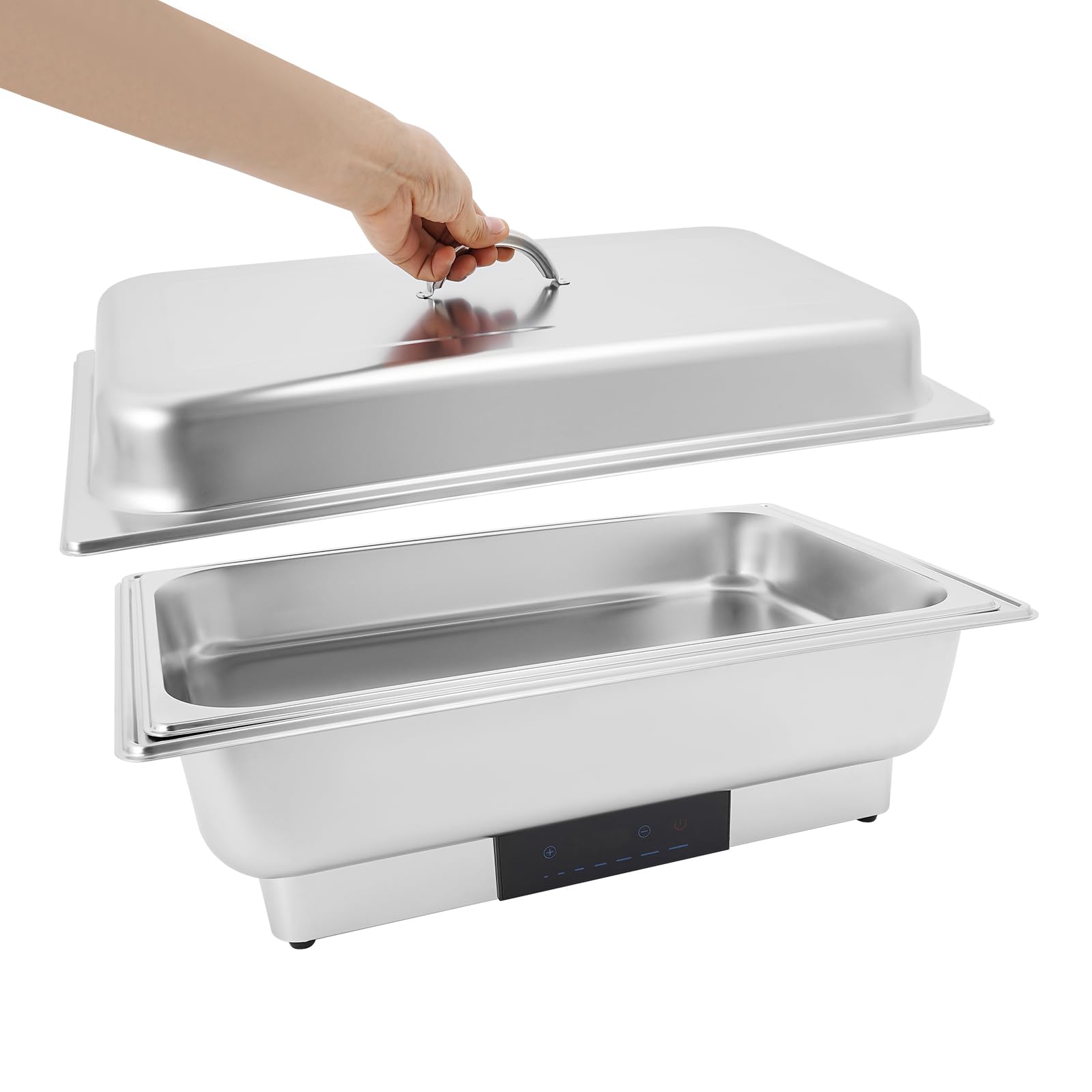 Calentador de buffet eléctrico, calentador de alimentos, buffet Chafing Dish, acero inoxidable, con control de temperatura para catering y buffet, 600 W, 9 l, para platos fríos y calientes