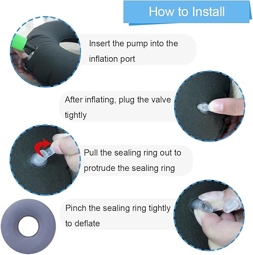 Miniatura 4 de Cojín de anillo inflable portátil con una bomba antidecúbito para hemorroides, coxis, alivio del dolor de coxis