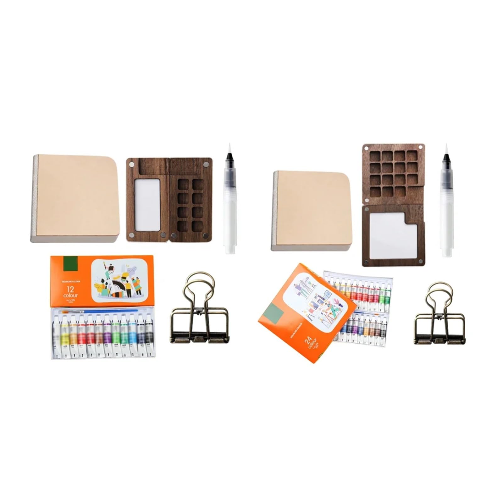 Kleiner Aquarellkasten 8/15 Farben Tragbares Aquarellset Aquarellpigmente Mini-Walnuss-Farbkasten Skizzenbuch for Künstlerbedarf für Anfänger(8 Grid 15 Grid Set)