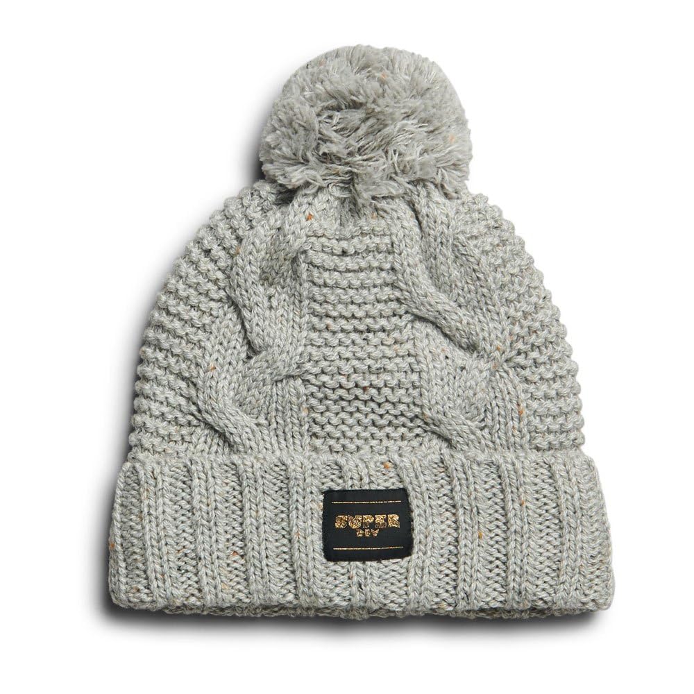 Superdry Women's Ice Grey Fleck Cable Knit Beanie Hat Baseball Cap For One Size
