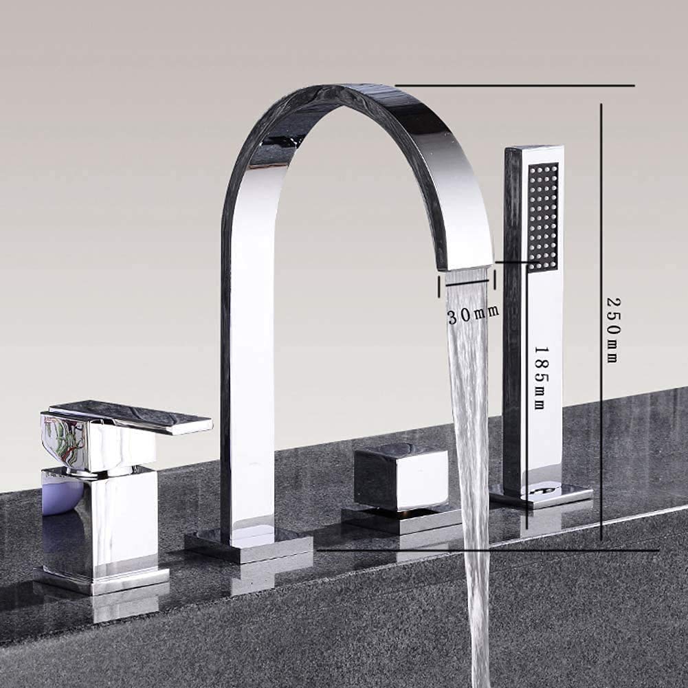 Grifos, grifo de bañera de 4 agujeros, estilo moderno con ducha de mano, cascada, accesorio de baño de latón cromado, grifo cromado para baño, cocina, lavabo a presión