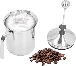 Leite espumador de leite, 800 ml de aço inoxidável manual espumador de leite de camada dupla copo copo para espumadores de leite arte latte