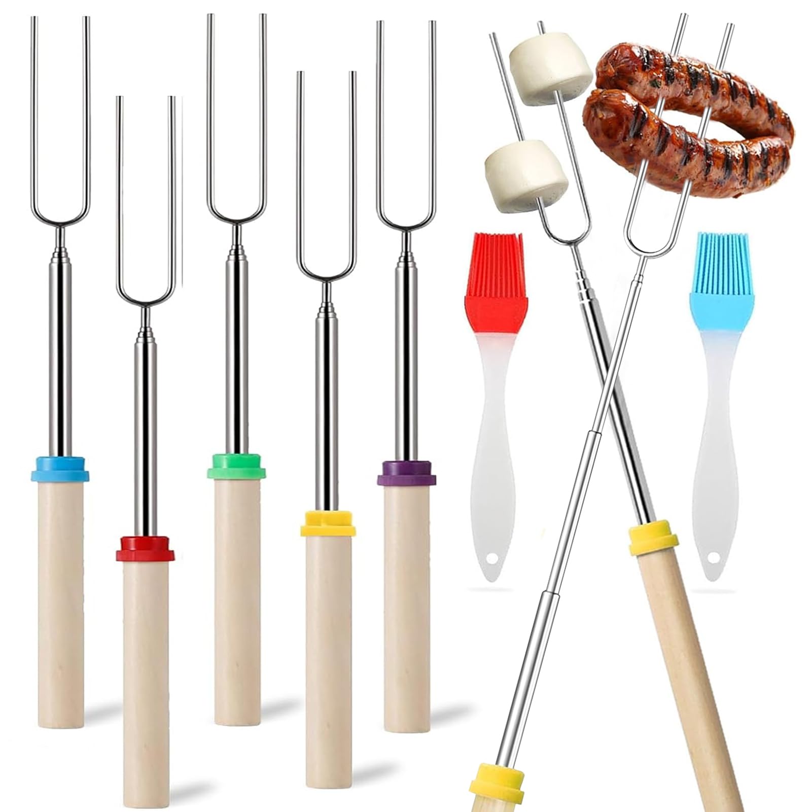 Roestvrijstalen grillspiesjes, 40,6 cm lang, 10 stuks met siliconen handvat, herbruikbaar voor BBQ en grillen, opbergtas inbegrepen