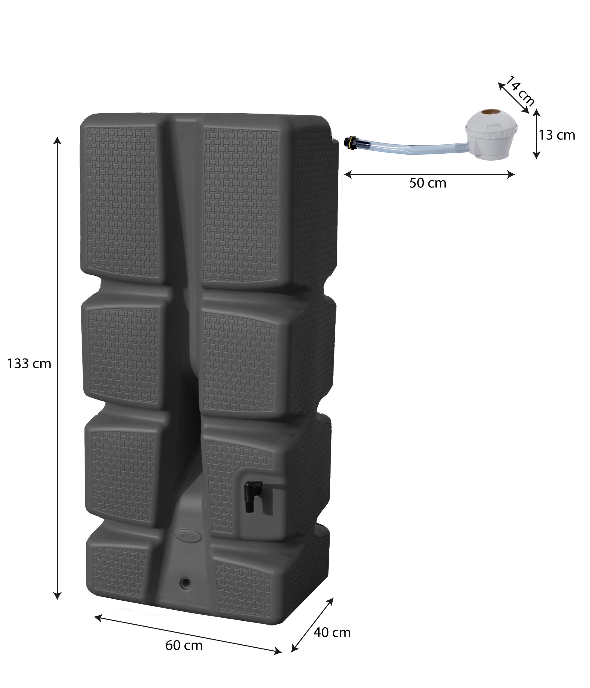 EDA - Récupérateur d'eau RÉCUP'ECO 310 L - Décor Tressé - Kit Collecteur Filtrant Inclus + Robinet - Gris Anthracite