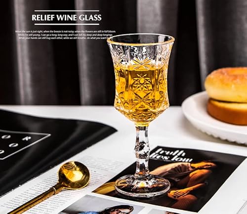 Elsjoy Set Of 6 Embossed Cordial Glass, 3.5 Oz Clear Goblet Glassware Tasting Glasses Vintage Stemware Shot Glasses For Alcohol Drinking, Wedding, Party, Bar #TOP6