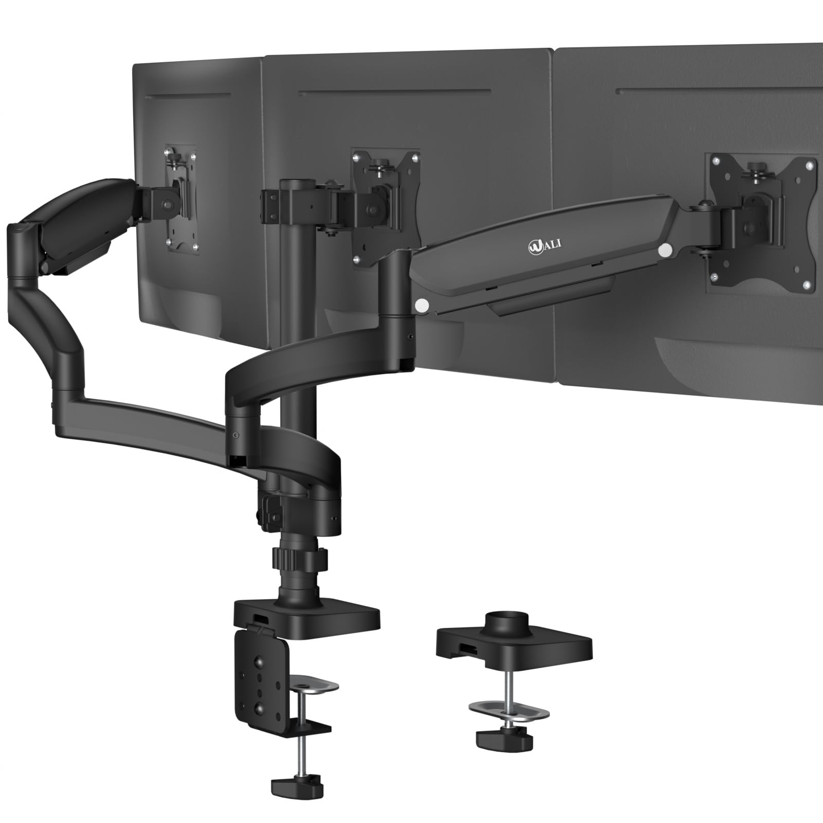 WALI Triple Monitor Mount, 3 Monitor Desk Mount with Premium Gas Spring Arm for Screens up to 27 inch, Multiple Monitors Stand with Tilt, Swivel,