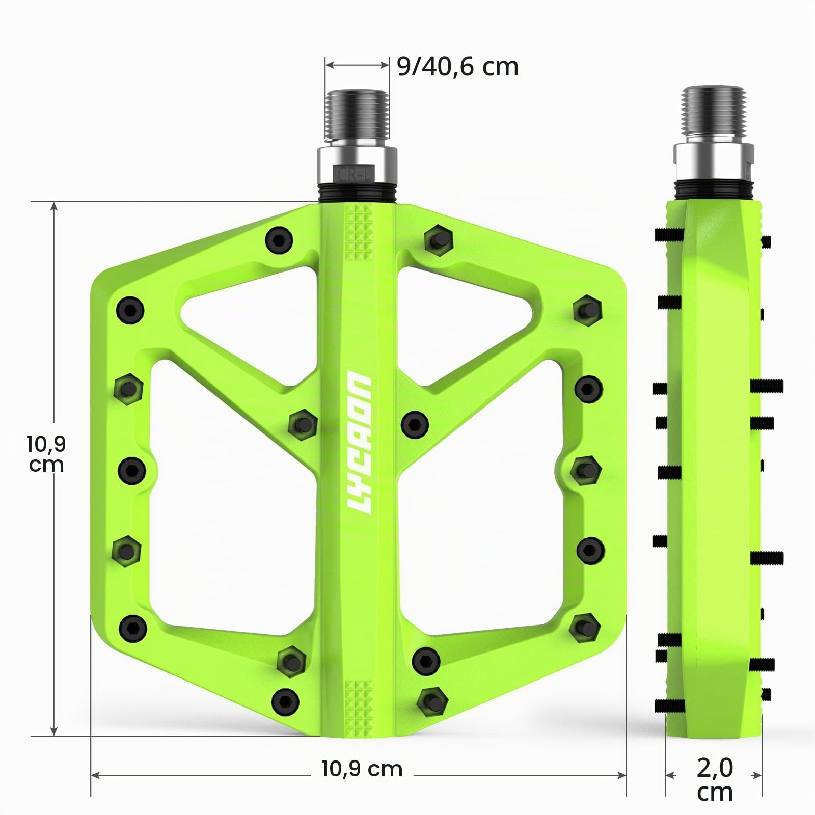 LYCAON Pedali bici da strada/mountain bike, Pedale per Bicicletta Fibra di Nylon Antiscivolo CR-MO, 3 Cuscinetti CNC per 9/16" BMX MTB, Pedali a Piattaforma Piatta Leggeri e Larghi