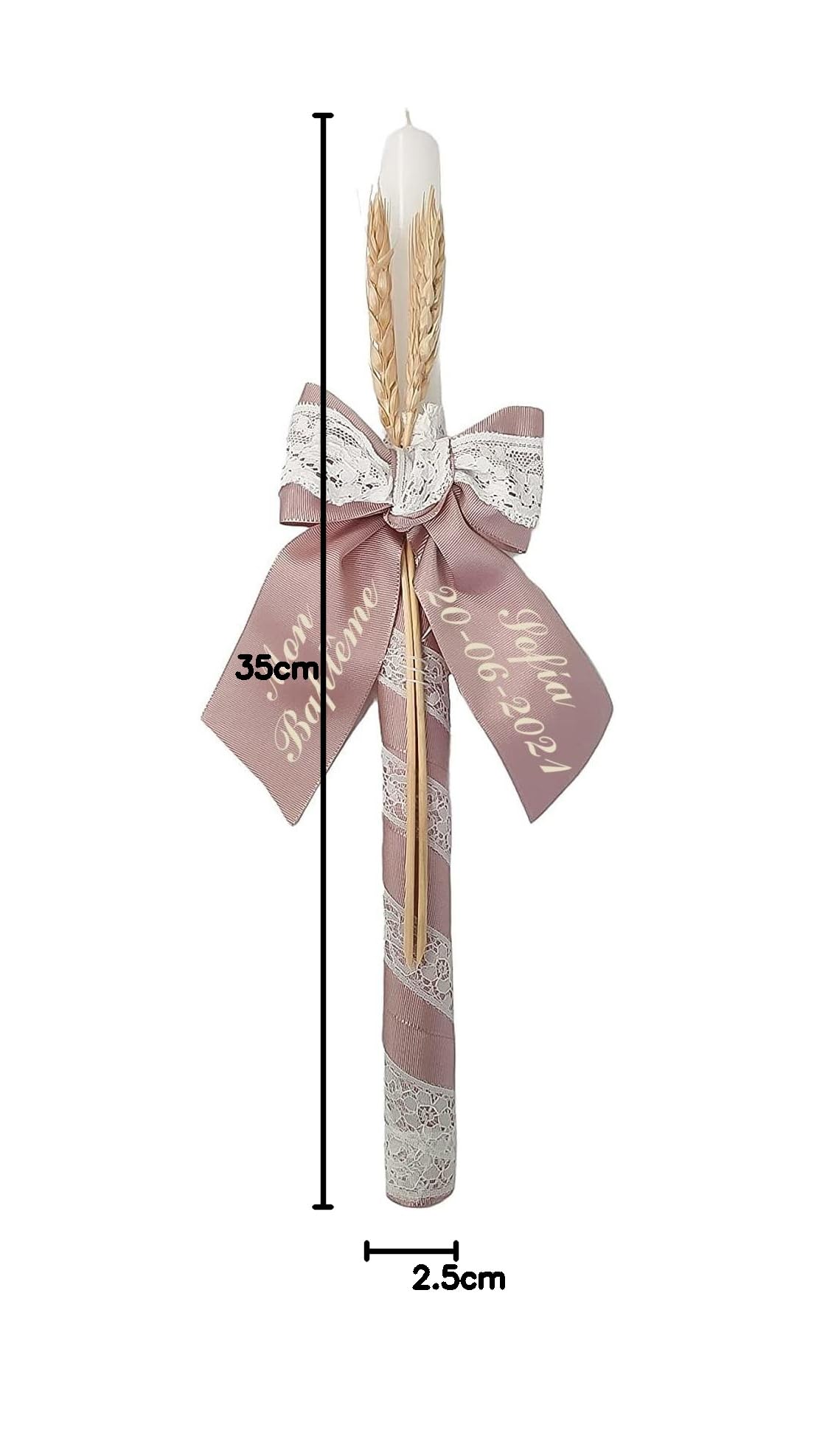 Kit de vela y pañuelo personalizado para Bautizo - Incluye caja de madera grabada – Pack de vela decorada y Paño bordado con nombre y fecha del Bautismo - Modelo Paris (Rosa Maquillaje)