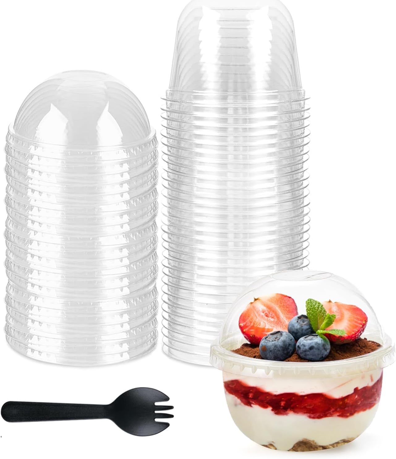 Hniuyun 50 Pack 8 oz Plastic Dessert Cups with Dome Lids and Spoons, Mini Parfait Cups, Clear Dessert Container for Cupcakes, Pudding, Yogurt Fruit, Mousse, and Ice Cream