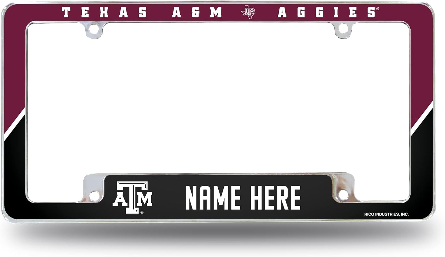 Rico Industries NCAA Texas A&M Aggies Personalized/Custom 12" x 6" Chrome All Over Automotive License Plate Frame for Car/Truck/SUV