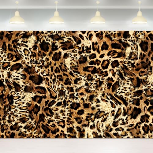 Ufeela Leopard Print Backdrop Cheetah Print Tapestry 7Wx5H Feet Fabric Polyester Skin Black Brown Fur Spots Wild Safari Powerful Panthera Wildlife Photography Background Banner Photo Shoot Decor Prop