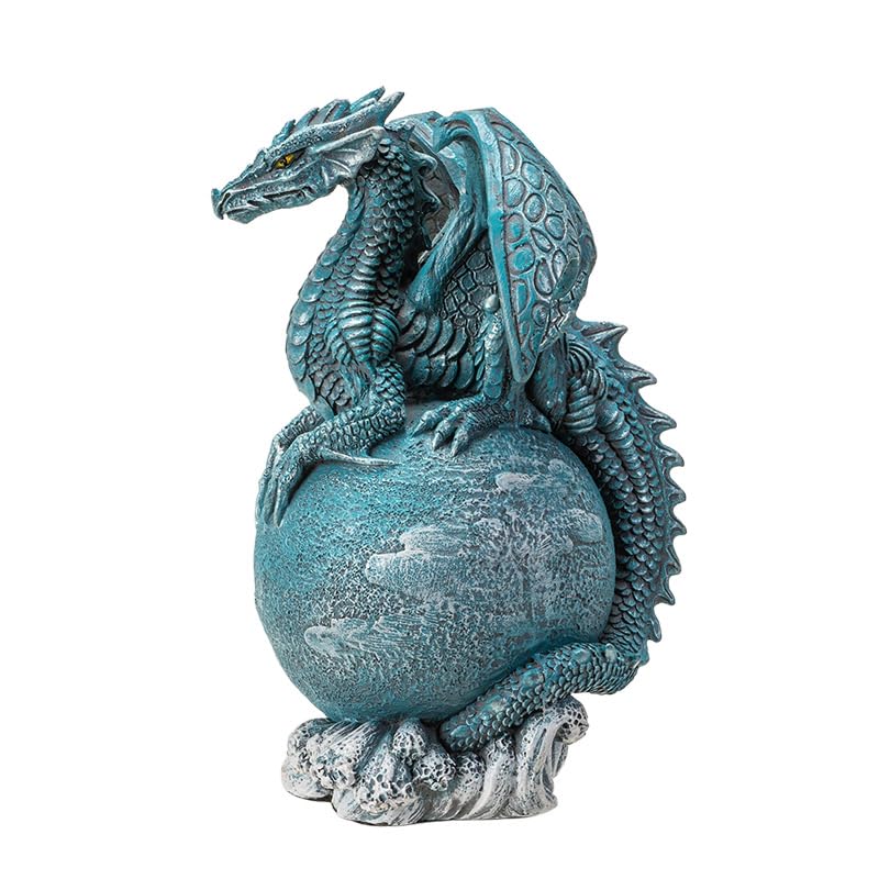 Figurine dragon Uranus bleu sarcelle sur globe céleste, cadeau idéal pour collectionneur
