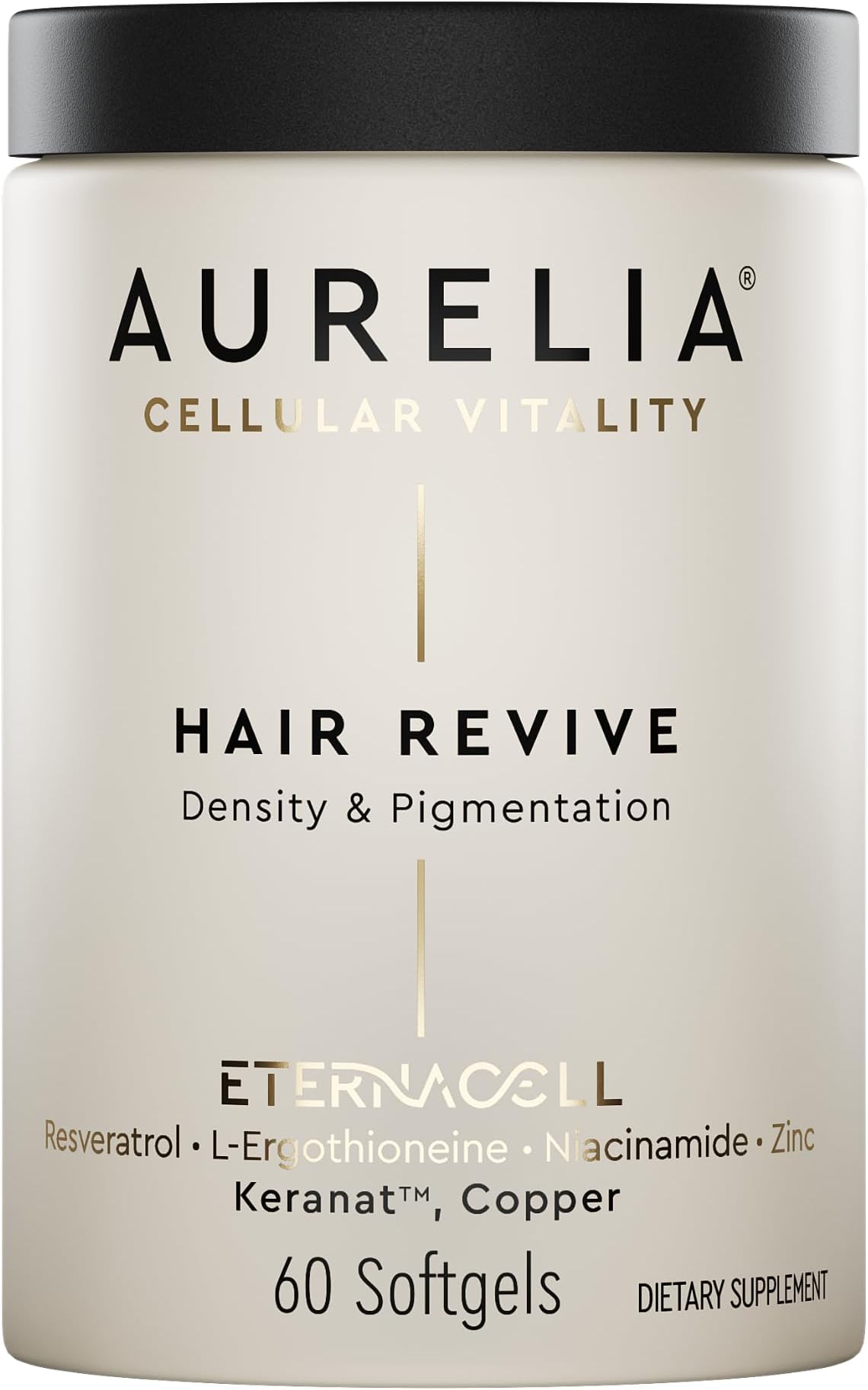 AURELIA Hair Revive | Advanced Cellular Anti-Aging Supplement | Support Hair Growth & Fuller, Healthier Hair | with Zinc, Resveratrol, Niacinamide, Ergothioneine, Keranat & Cooper