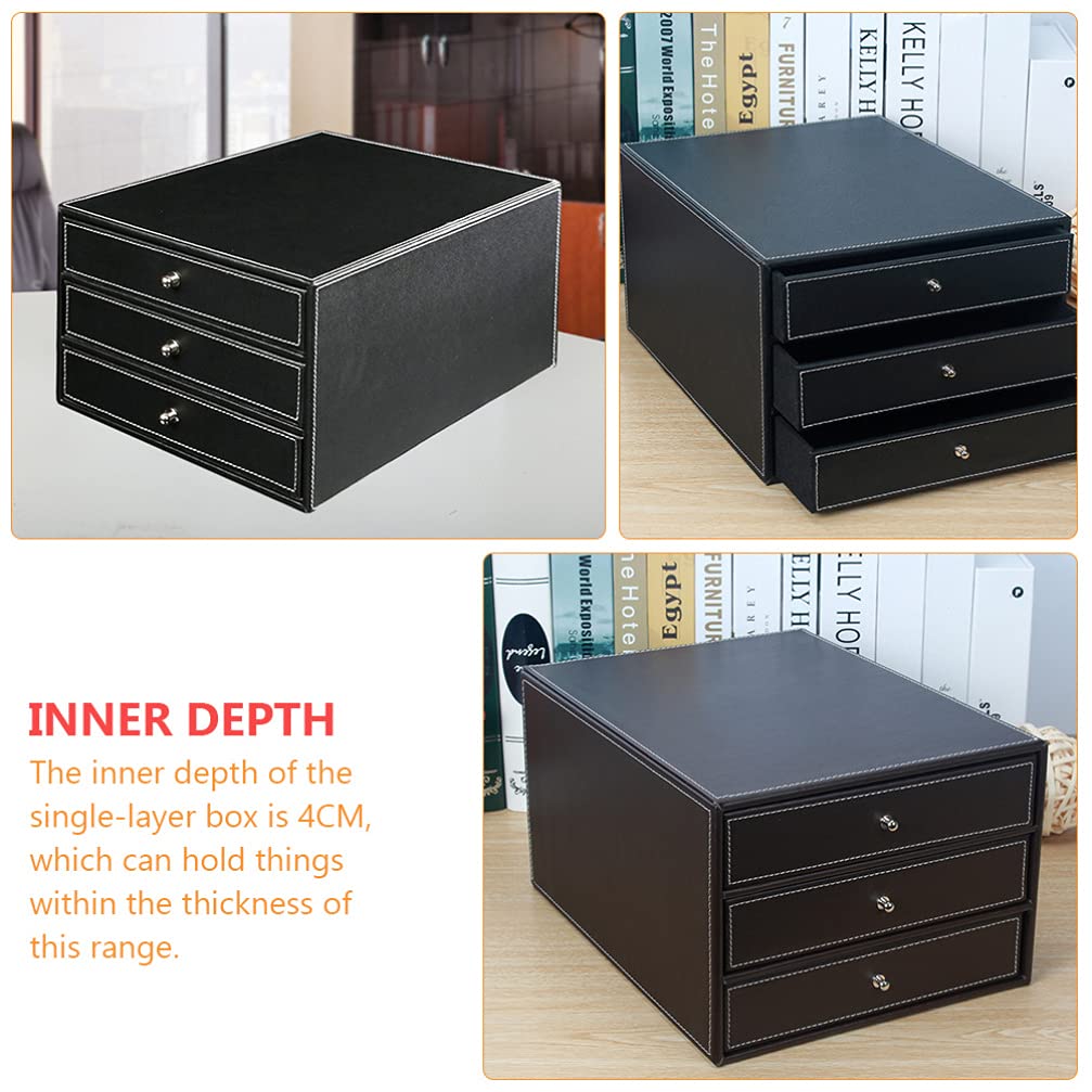 Cabilock 1pièce Boîte De Rangement Cuir Pu Pour Bureau Organisateur De Documents à Couches Étagère De Stockage Élégante Noir Idéale Pour Dossiers Et Accessoires De Bureau