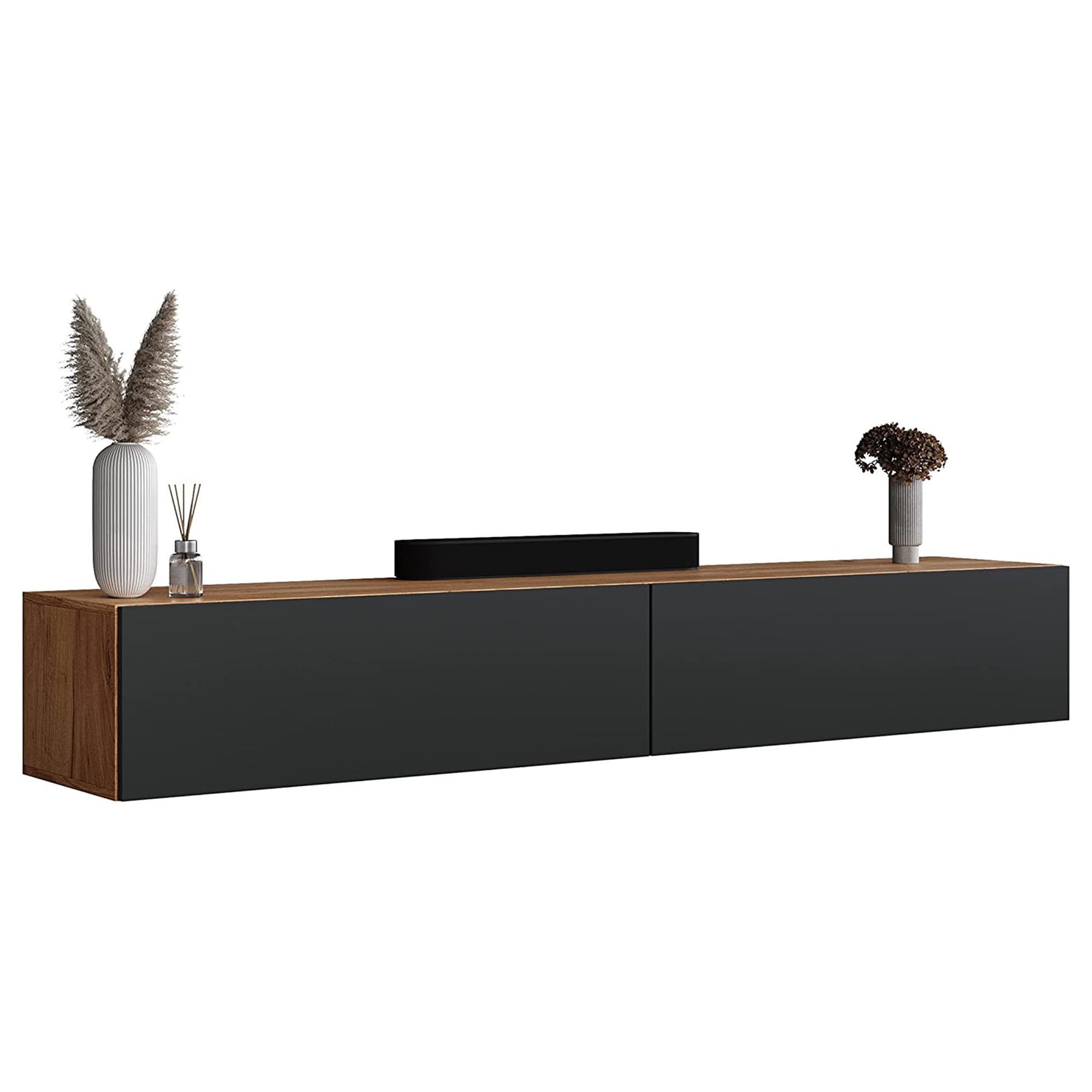 Planetmöbel Mueble de TV de 200 cm de Roble Dorado/Antracita con 2 Puertas como Espacio de Almacenamiento, Armario bajo para Colgar o Colocar de pie, aparador para Sala de Estar