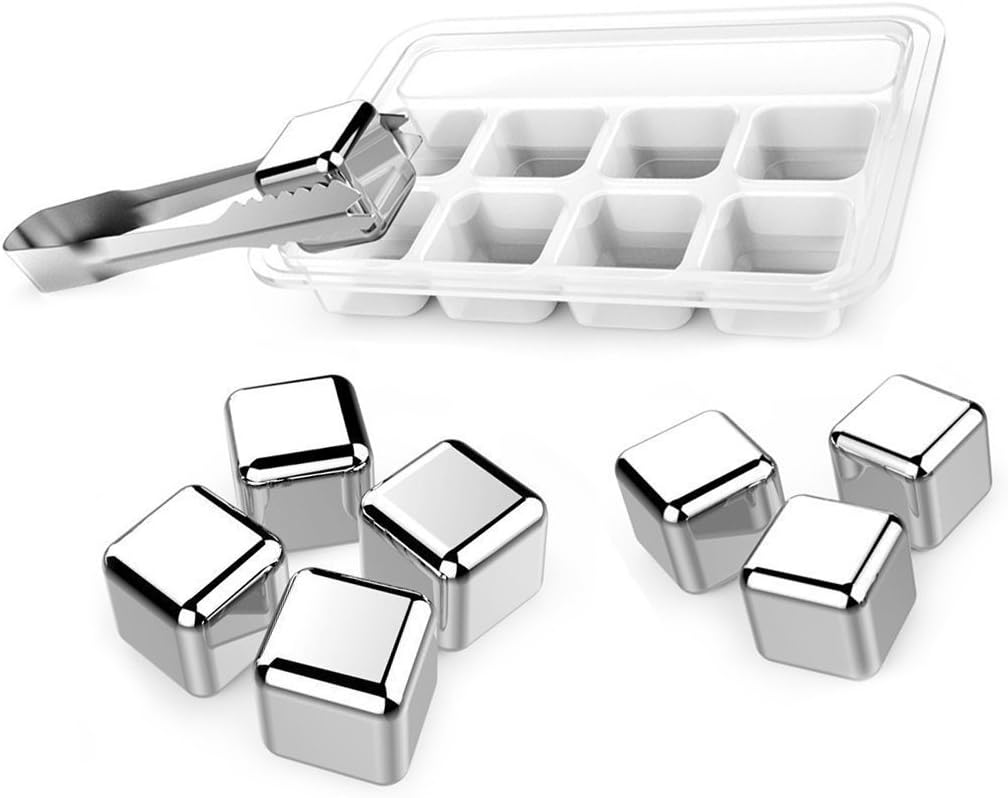 Reusable Ice Cubes Whiskey Stones,Stainless Steel Ice Cubes,8PCS with Ice Tongs for Whiskey,Juice,Scotch,Drinks,Wine (0427, 8)