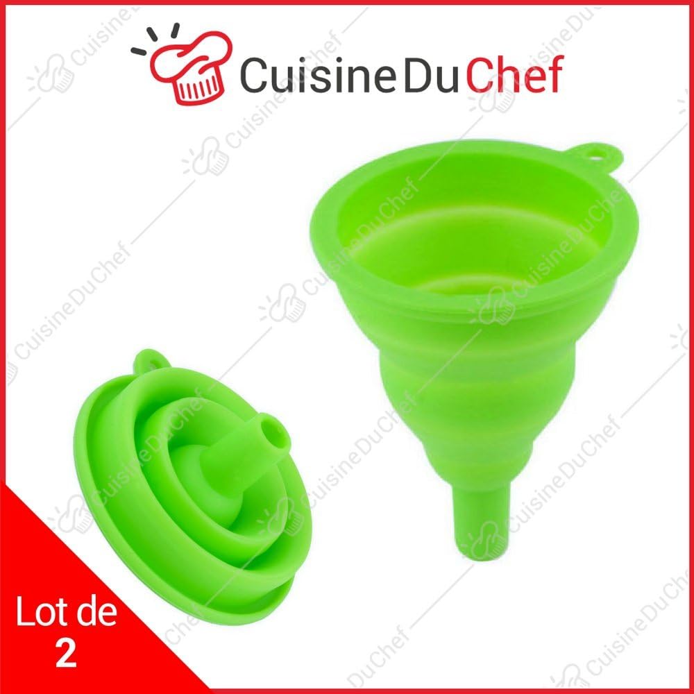 ✮ Folding funnel| Retractable food silicone | Set of 2 | 8cm diameter | Space saving | Perfect for cooking (oil, spices, flour .) | Suitable for DIY, camping | Green
