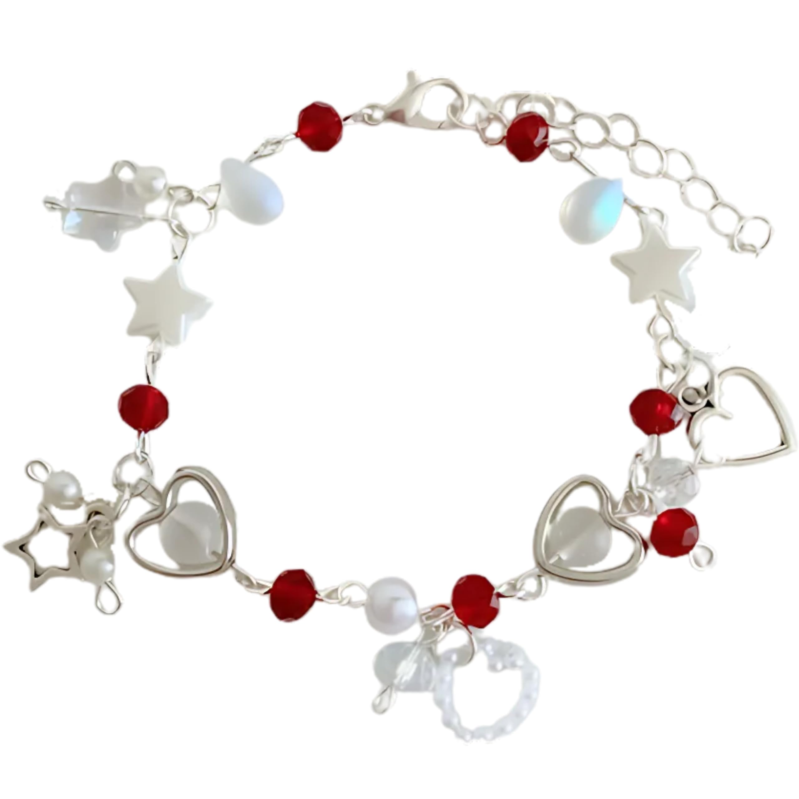 SNOWY SHOP Red Crystal Star Charm Bracelet for Girls & Women | Stylish Trendy Beaded Hand Jewellery | Western Wrist Accessory | Karwa Chauth, Diwali & Festive Gift Idea-image-27