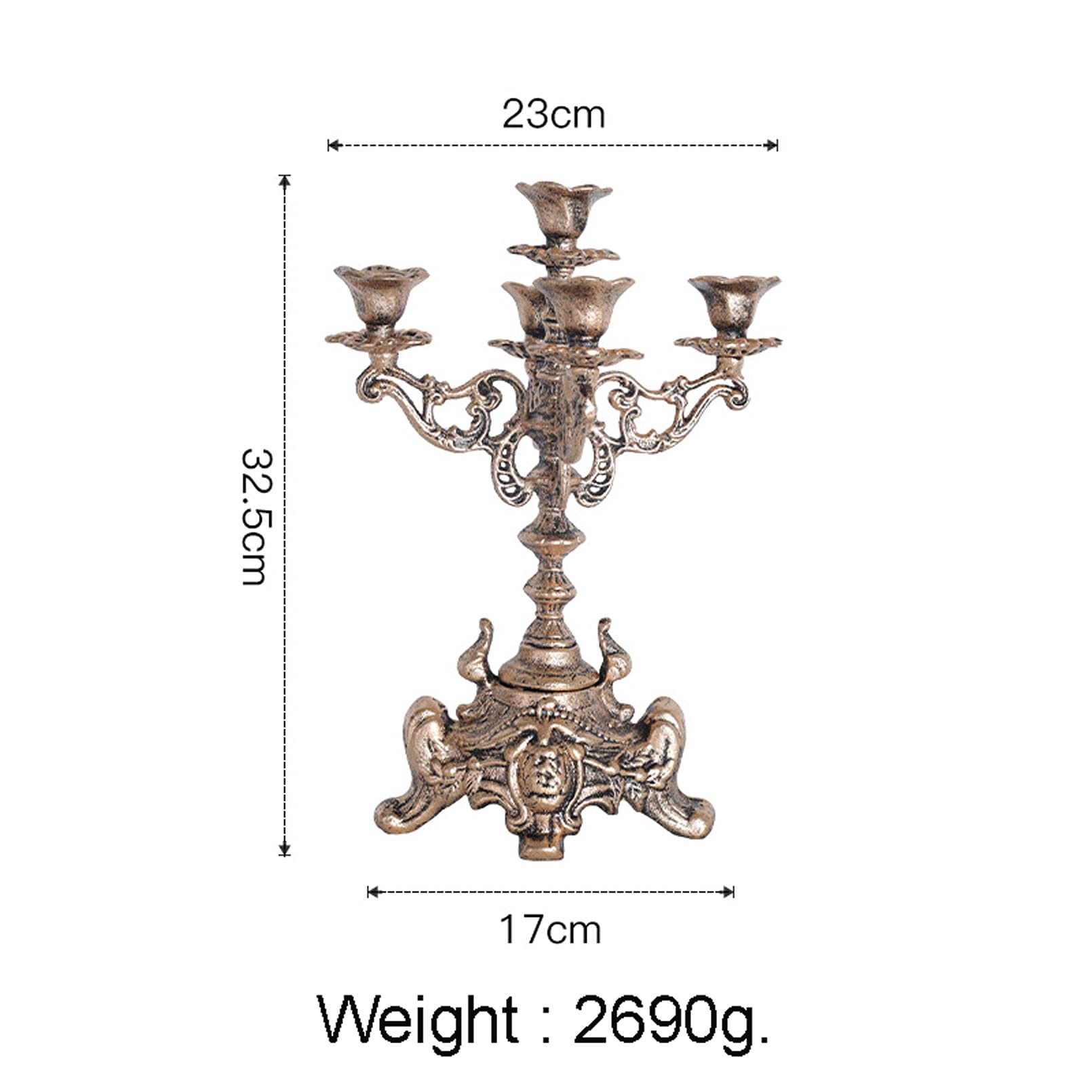 Candelabro A 5 Bracci Nero - Altezza 27cm, Base Antiscivolo, Per Decorazioni