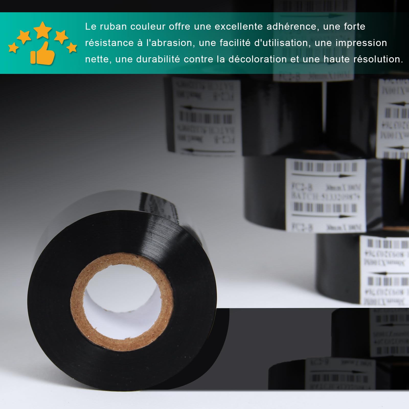 10 Rouleaux Ruban Transfert Thermique Noir 30 Mm × 100 M – Compatible Codeurs & Imprimantes