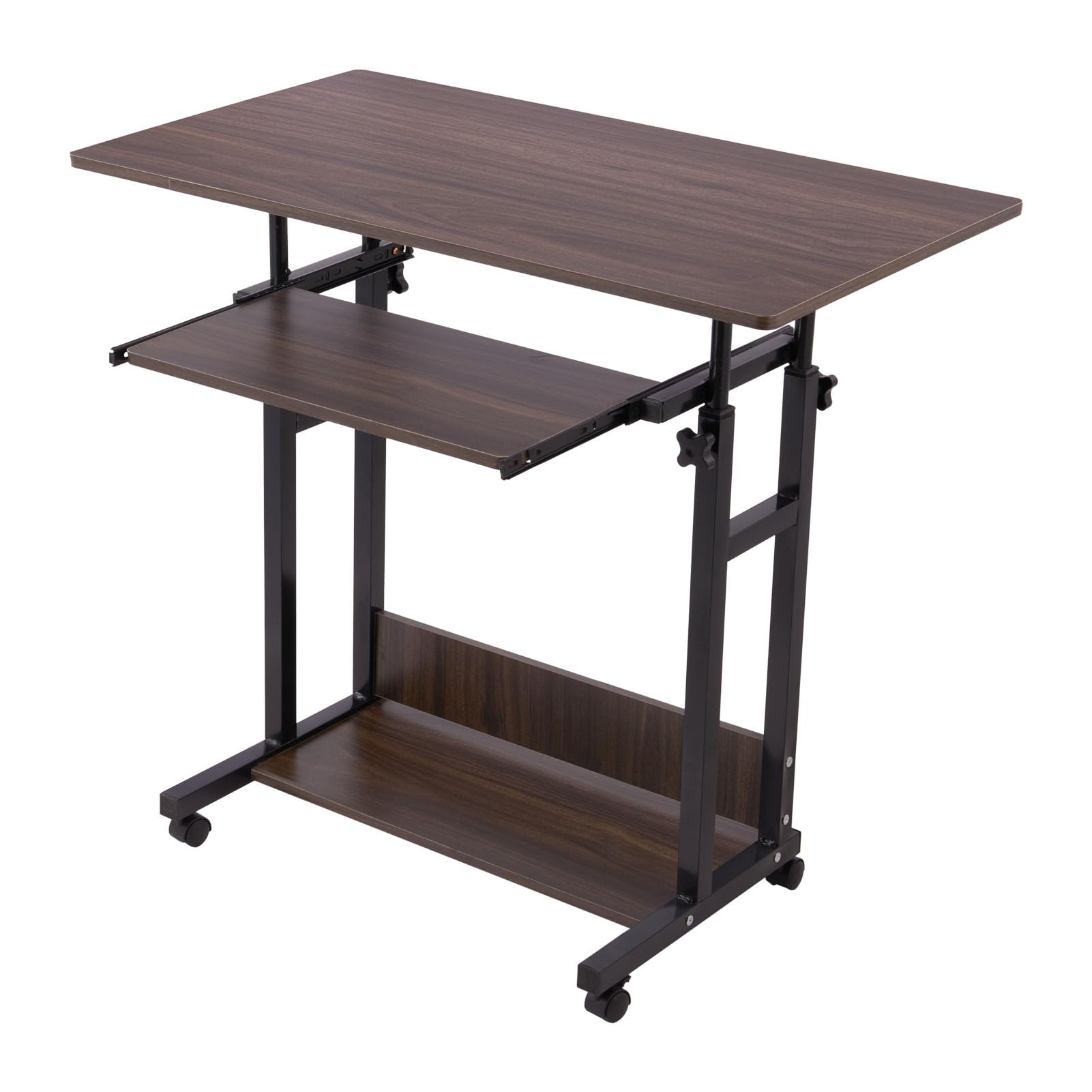 BTGGG 80x45cm Mobile Computer Desk, Laptop Table with Wheels for Sofa/Workstation with Sliding Keyboard Shelf, 69-89cm Height Adjustable Desk, Work Desk Overbed Table for Home Office, Brown