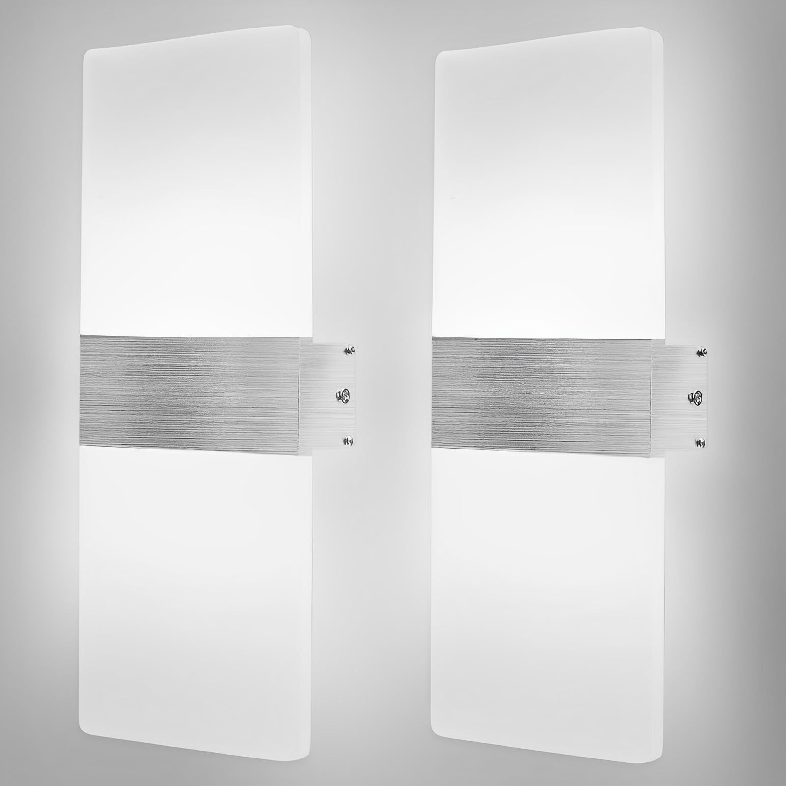 2 piezas Aplique Pared Interior LED Lámpara de Pared Moderna Luz Blanca 6500K 12W Aplique Acrílico Aplique Pared Luz Arriba y Abajo Interior para Dormitorio Salon Pasillo Escalera
