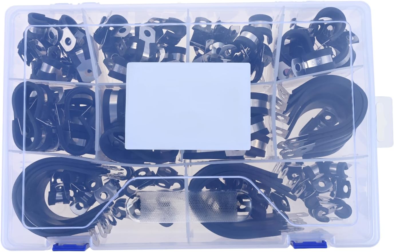 dophee 125Pcs Cable Clamps Assortment Kit 12 Sizes 304 Stainless Steel Wire Clips Rubber Insulated Cushioned Pipe Hose Clamps 3/16" 1/4" 5/16" 3/8" 1/2" 5/8" 3/4" 1" 1-1/4" 1-1/2" 1-3/4" 2"