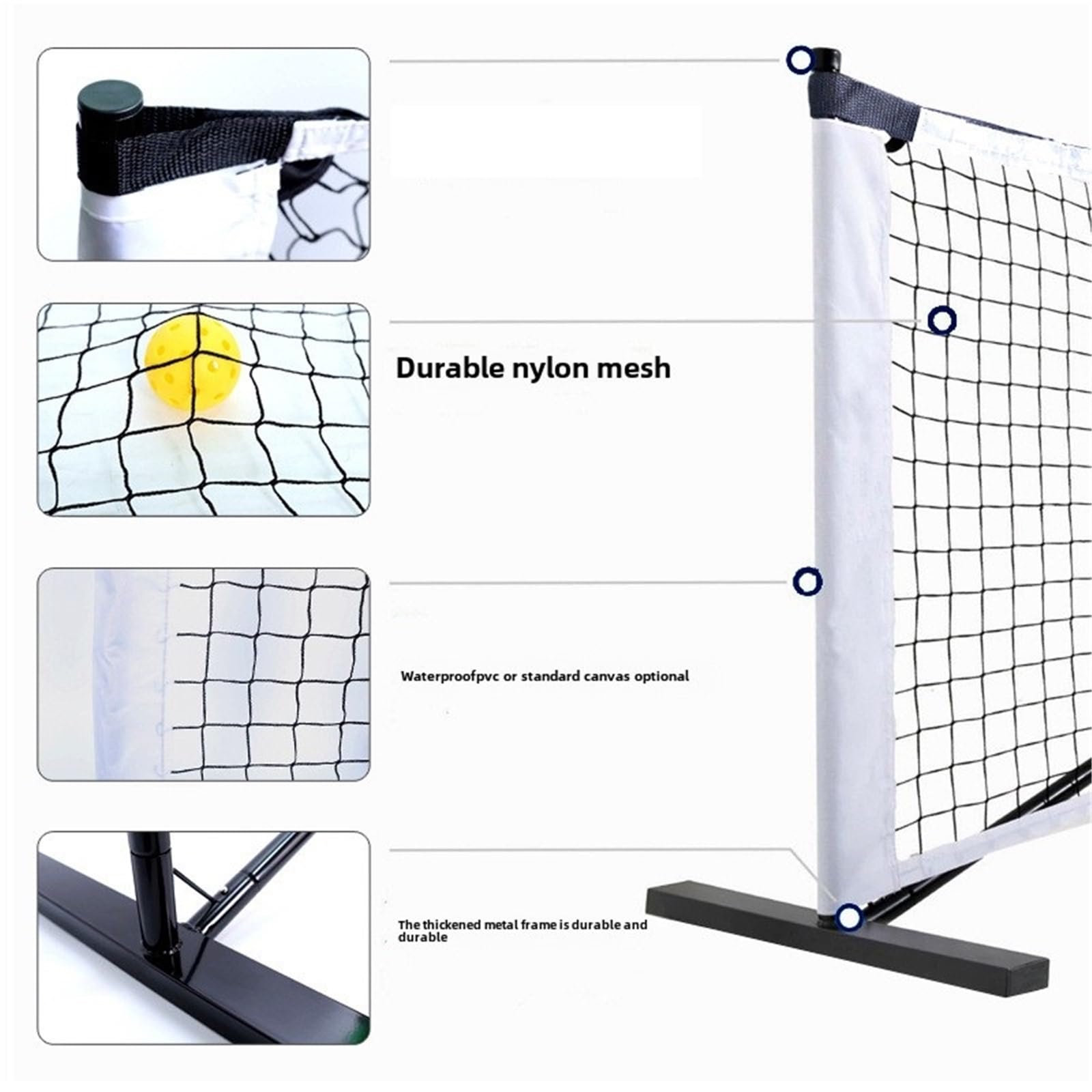 Rete da pickleball Sistema di rete portatile for pickleball, supporto in metallo for badminton, da tennis 6,7 ​​m