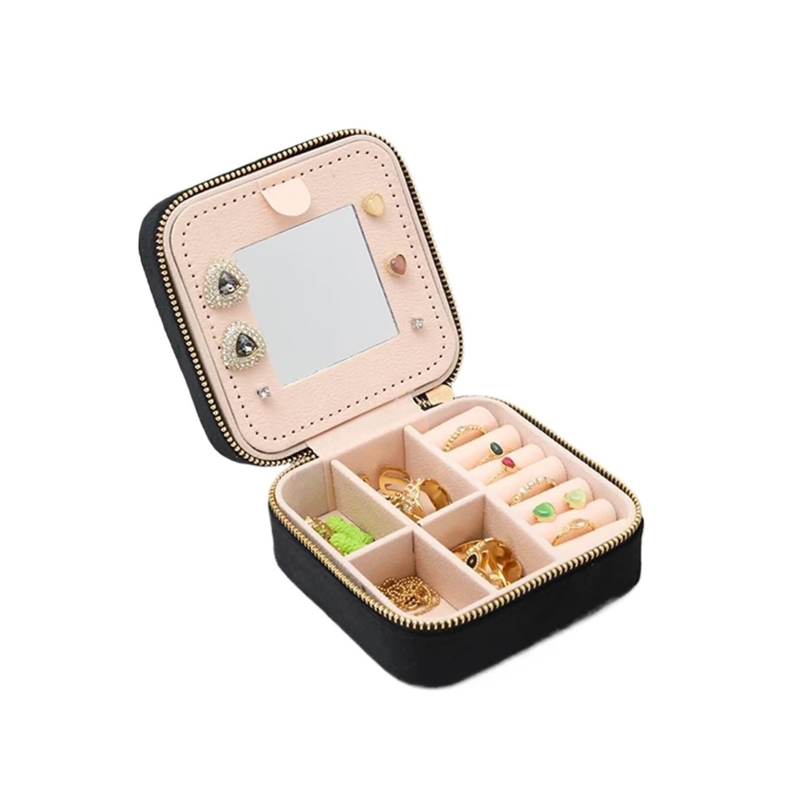 ZHAOQIN Jewellery Box Women's Organiser Necklace Rings Earrings Travel Portable Zipper Case(Black)