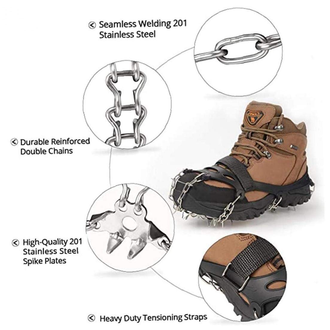 Crampons de Traction Crampons, poignées de Neige glacée pour Chaussures avec 23 Pointes en Acier Inoxydable pour la Marche, Le Jogging, l'escalade, la randonnée sur la Neige et la