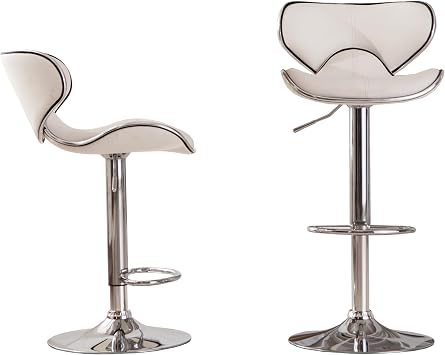 Roundhill Furniture Masaccio Cushioned Leatherette Upholstery Airlift Adjustable Swivel Barstool with Chrome Base, Set of 2, White