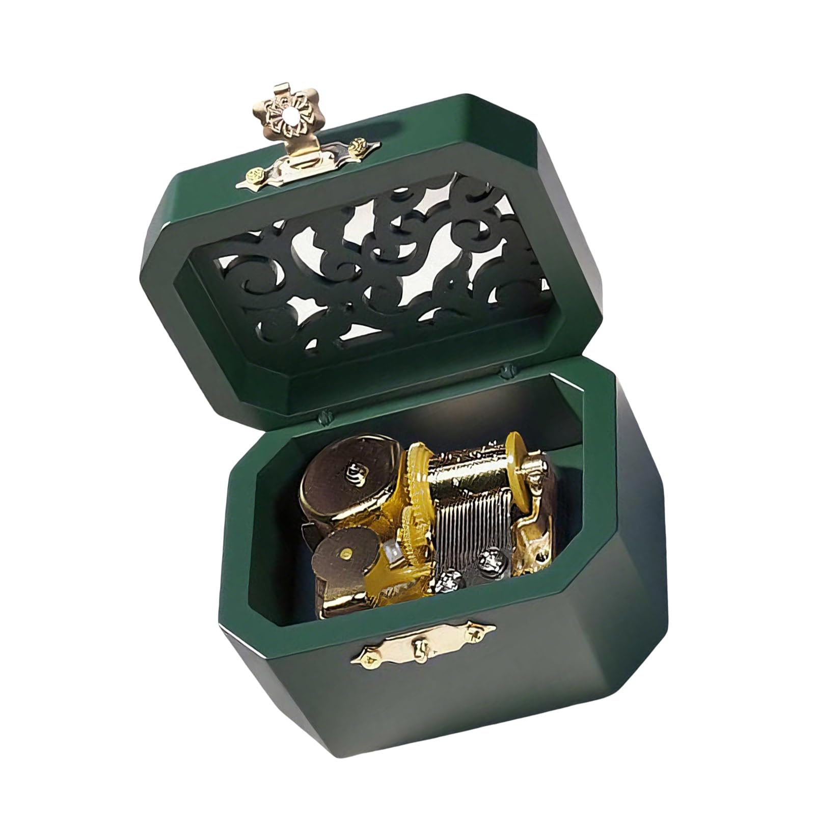 Piceioep Wooden Hollowout Carving Music Box with Wind Up Operations Classical Melodies for Decorative Home Accent Musical Gift Antique Gift