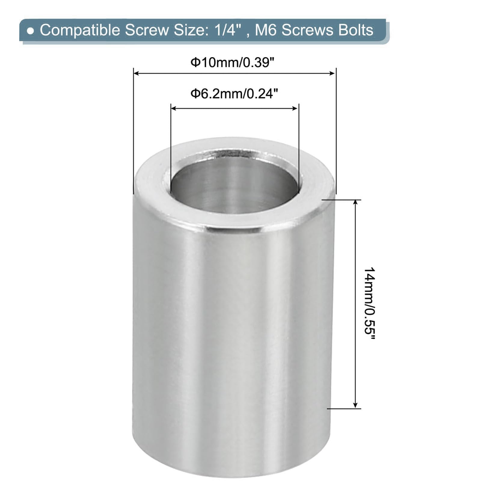TOP-VIGOR 10Pcs M6 Aluminum Spacer, 6.2mm ID x 10mm OD x 14mm Length Metal Spacer - Image 2